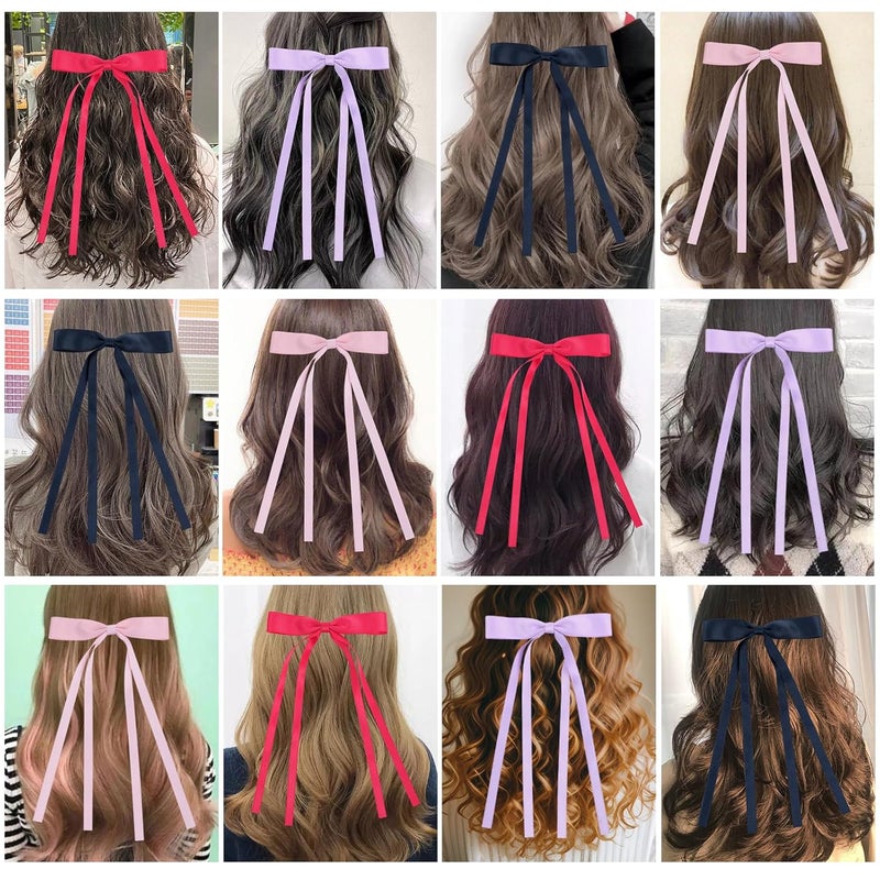 WORTL Hair Bows Clips Coquette Ribbon Bowknot with Long Tail Princess Hair Bows French Barrettes Hair Accessories for Women Girls 16PCS (Rose red, Dark Blue, Purple, Pink) - Image 4